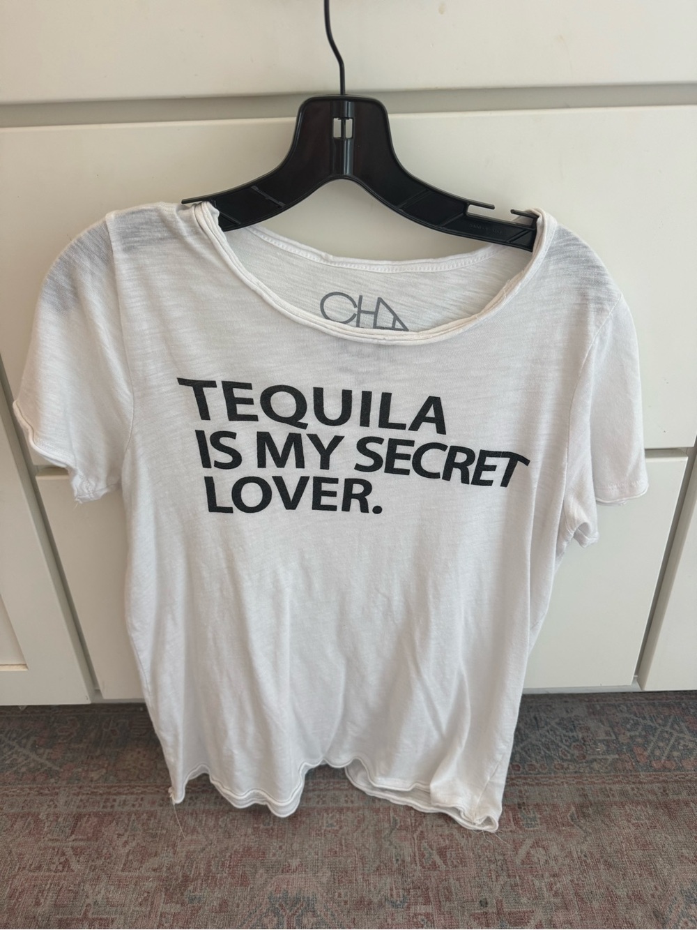 White Graphic Tee - "Tequila Is My Secret Lover."